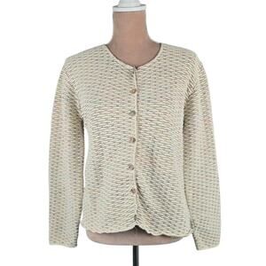 Vintage 90s Reba Rose Textured Knit Cardigan Cream Size Medium